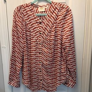 Maeve by Anthropologie Zigzag Red and White Blouse